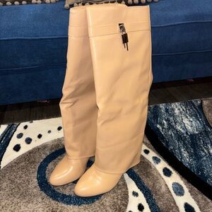 Cream colored wedged boots- Size 8.5